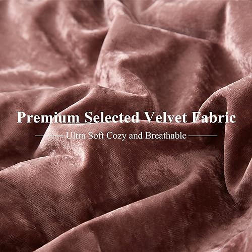 Ivellow Queen Size Blush Pink Crushed Velvet Comforter Set - 5 Pieces Bedding