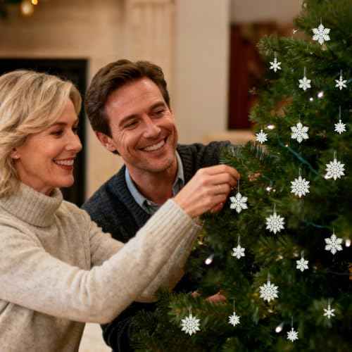 60pcs Small Snowflakes for Craft, White Glitter Resin Mini Snowflake Ornament Christmas Decorations for Christmas Embellishments Xmas Tree Winter Party DIY Craft Decor