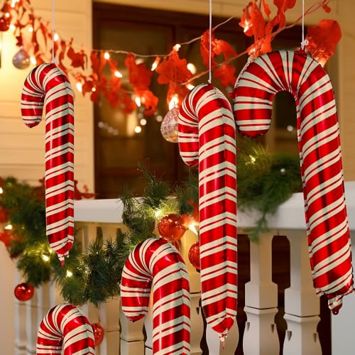 Deermon 12 Pack Large Red Candy Cane Foil Balloons - Xmas Party Decor (Variation: Red)