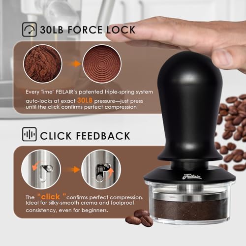FEILAIR 53mm Spring Loaded Espresso Tamper for 54mm Portafilters - Self-Leveling Coffee Tamper with Ripple Base