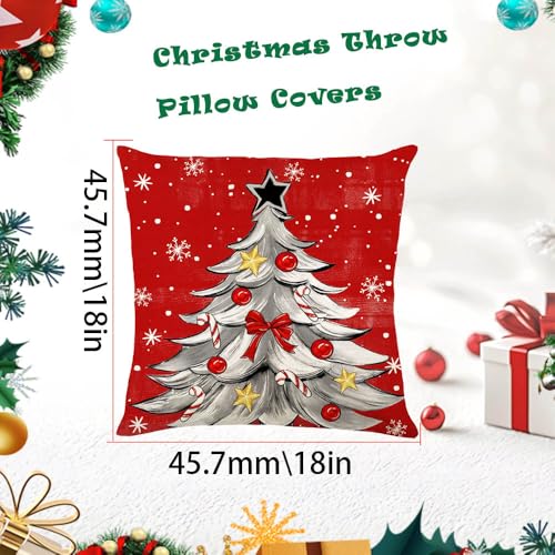 Christmas Tree Red & Black 18" x 18" Throw Pillow Covers Set of 4 – Santa Merry Xmas Decor