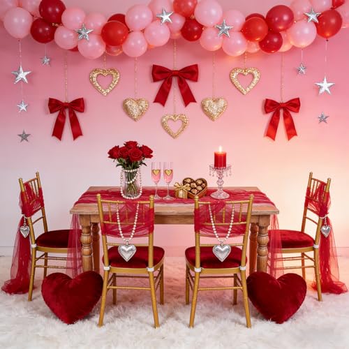 Red Tulle Table Runner Pearl Fabric Christmas Veil Dessert Chiffon