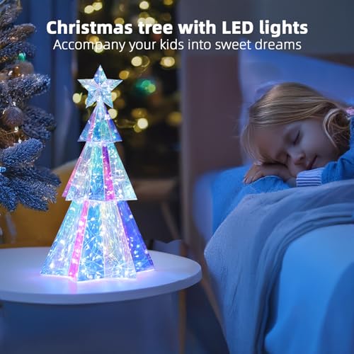 Holographic 15-Inch LED Christmas Tree Desktop Decor Iridescent Gift Box