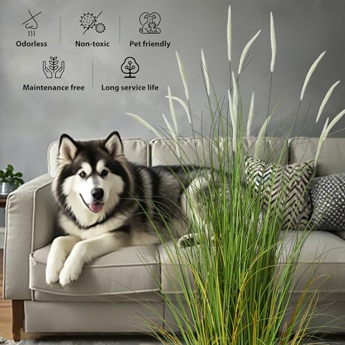 4ft Artificial Cattail Reed Grass Plant - 2 Pack Fake Onion Grass Decor