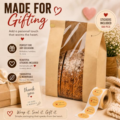 Yellow 200 Pack Large Sourdough Bread Bags with Tin Tie & Stickers - Rustic Bakery Supplies