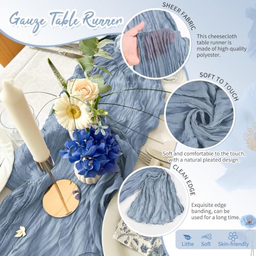 Showgeous 12 Pack Dusty Blue Cheesecloth Table Runners 17x108 Inches Boho Home Decor