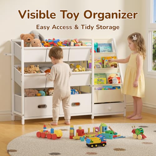 Kids Toy Storage Organizer with 9 Bins - Montessori Toddler Bookshelf & Playroom Storage