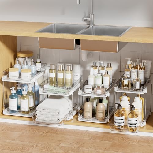 Delamu White 4-Pack Multi-Purpose Under Sink & Pantry Organizer with Movable Dividers