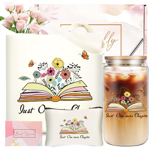 Book Lover Glass Cup with Lid and Straw Gifts Sets for Women