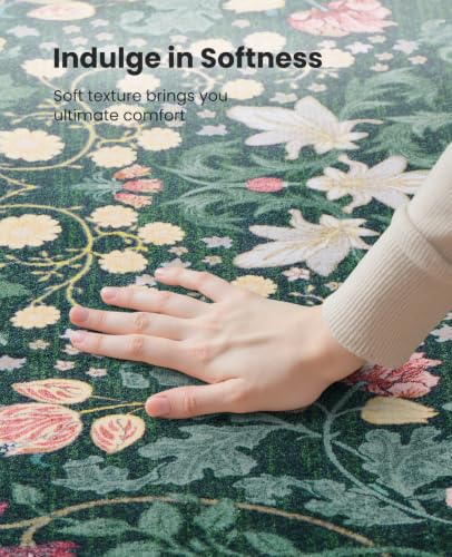 Amada Floral Washable Area Rug 8x10 Dark Green - Non-Slip, Durable, Soft