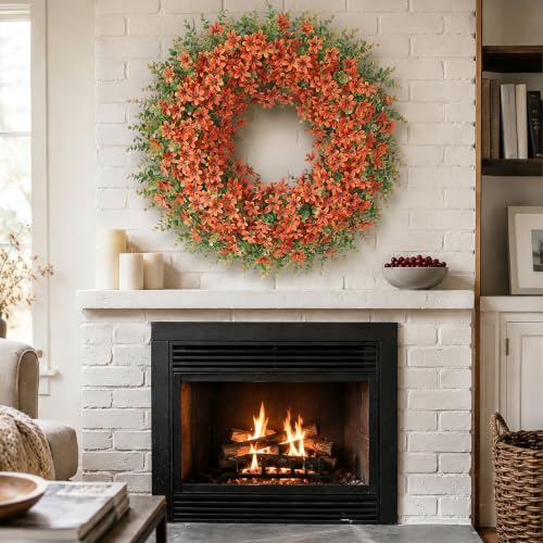 32" Large Artificial Eucalyptus Silk Flower Wreath for Outdoor(Fall