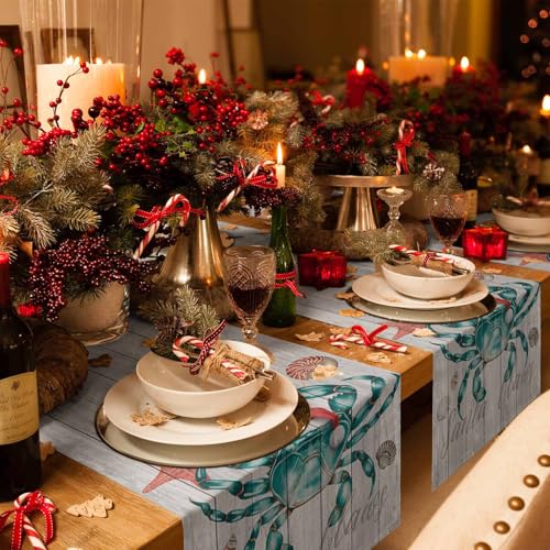 RisQiten 13x90 Inch Christmas Crab Table Runner - Holiday Xmas Decor