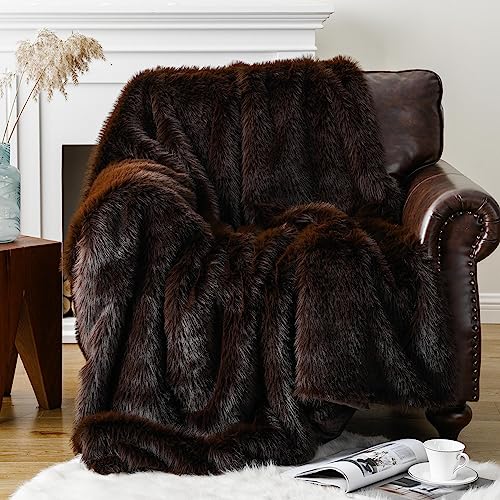 Faux Fur Throw Blanket - Brown, 60x80 Inches, Luxury Home Decor - Chocolate Variation