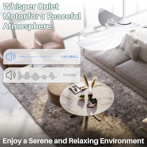 A-52 Inch White Ceiling Fan with Remote Control, 3 Blades, Low Profile, No Light