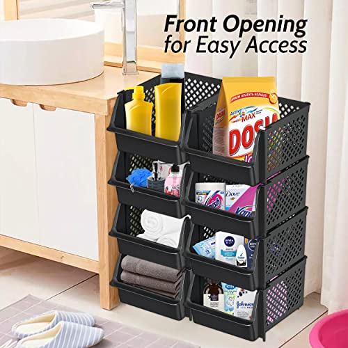 Skywin 4 Pack Stackable Open Front Pantry Storage Bins - Black