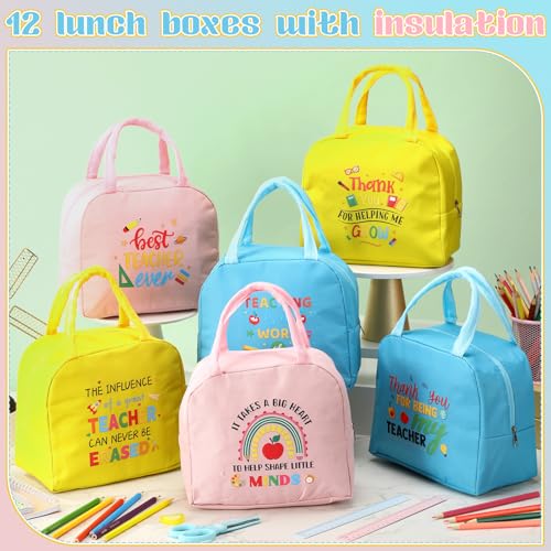 Lively 12-Pack Christmas Teacher Lunch Bags with Thank You Theme - Insulated & Waterproof