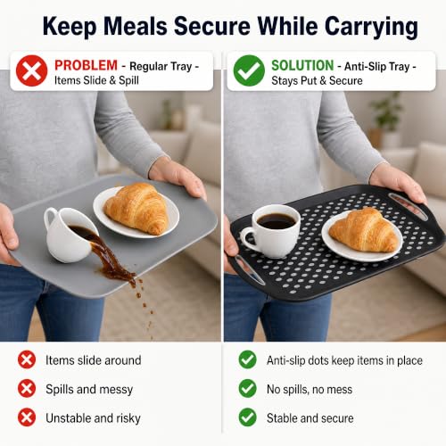Large NonSlip Serving Tray with Handles - Black, Set of 2