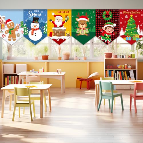 Breling 6 Pcs Christmas Kitchen Curtains Christmas Window Valance Curtain Decoration Xmas Rod Pocket Short Drapes Set for Classroom Living Room Bedroom Holiday Decor 36x24 in(Xmas Cartoon Character)