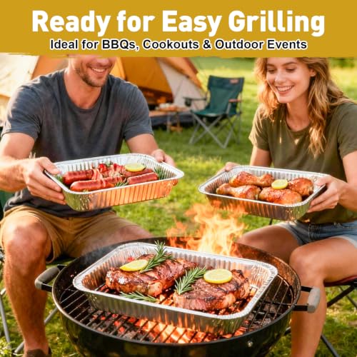 60 Pack 9x13 Inch Heavy Duty Aluminum Foil Pans - Disposable Baking & Serving Trays