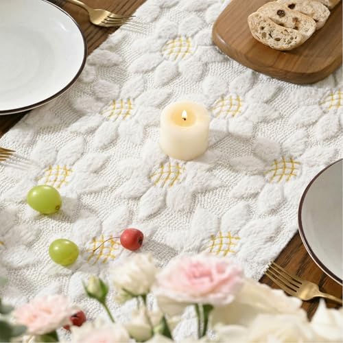 Artoid Mode 13" x 120" White Faux Fur Sunflower Table Runner for Home & Dining