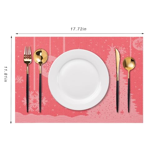 CADONO Christmas Tree Red Set of 6 Washable Placemat for Holiday Dining