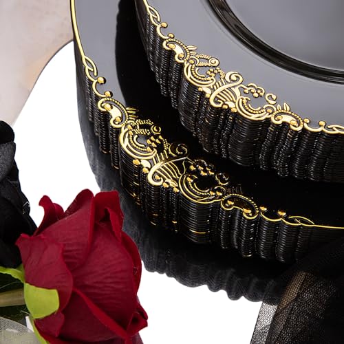 Black and Gold Disposable Plates Set for Graduation - 350 Pcs, 50 Count Variation