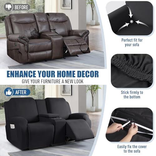 TAOCOCO Black 2-Seat Recliner Loveseat Cover with Console - Stretch Fabric