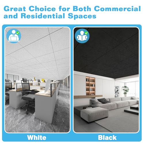 Art3d Acoustic Drop Ceiling Tiles 2x2 ft Black 12-Pack - Sound Absorbing Tiles