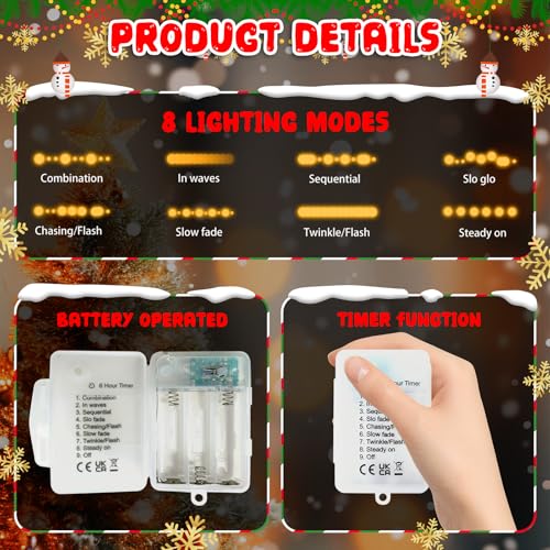 LOLStar Christmas String Lights Decorations, 9.8FT 20 LED Christmas Fairy Lights, Battery Operated (Not Included) with Timer Function and 8 Flashing Modes, Cute Window Lights 2025 Home Indoor Decor