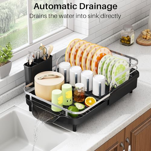 Expandable Dish Drying Rack for Kitchen Counter - Black - SAYZH