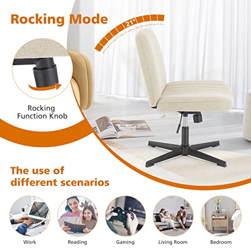 Sweetcrispy Beige Criss Cross Armless Office Desk Chair — Ergonomic Vanity & Study Seat