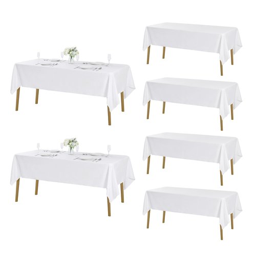 Fokitut 6 Pack Rectangle Tablecloth, 60x102 Inch, Stain Resistant and Wrinkle Polyester Table Cloth, Fabric Table Cover for Kitchen Dining, Wedding, Party, Holiday Dinner-White