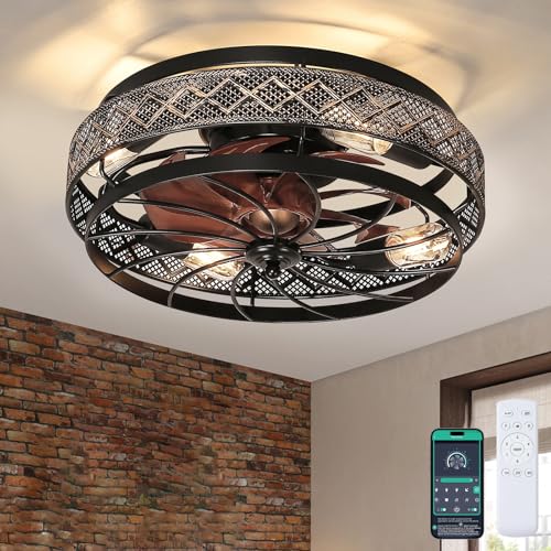 18-Inch Black Small Low Profile Ceiling Fan with Lights & Remote - Reversible & Quiet