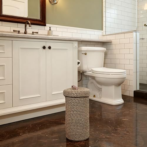 PINXIURY Black Handmade Cotton & Jute Toilet Paper Holder - Freestanding Basket, Fits 3 Mega Rolls, Bathroom Storage