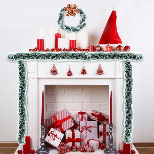 Huyamap 50FT Green White Christmas Tinsel Garland Metallic Twist Xmas Decor