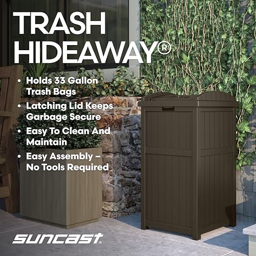 Suncast 33 Gal Resin Hideaway Garbage Can with Secure Lid - Java Brown, Variation 1