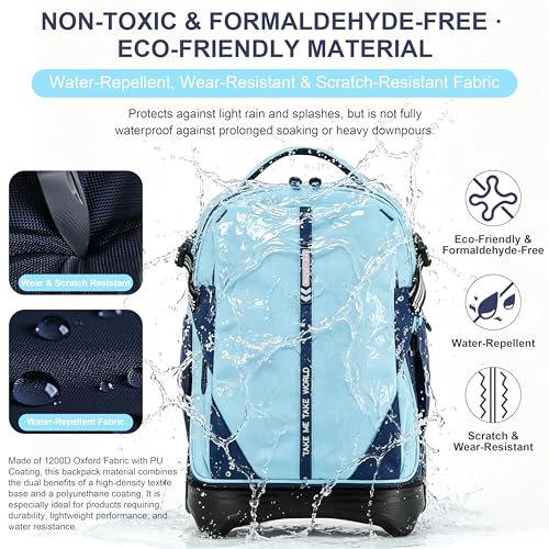 Sky Blue 18 Inch Expandable Stair-Climbing Rolling Backpack for School
