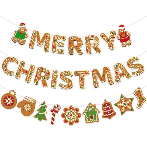 Gingerbread Merry Christmas Banner, Merry Xmas Banner for Christmas Party Decorations
