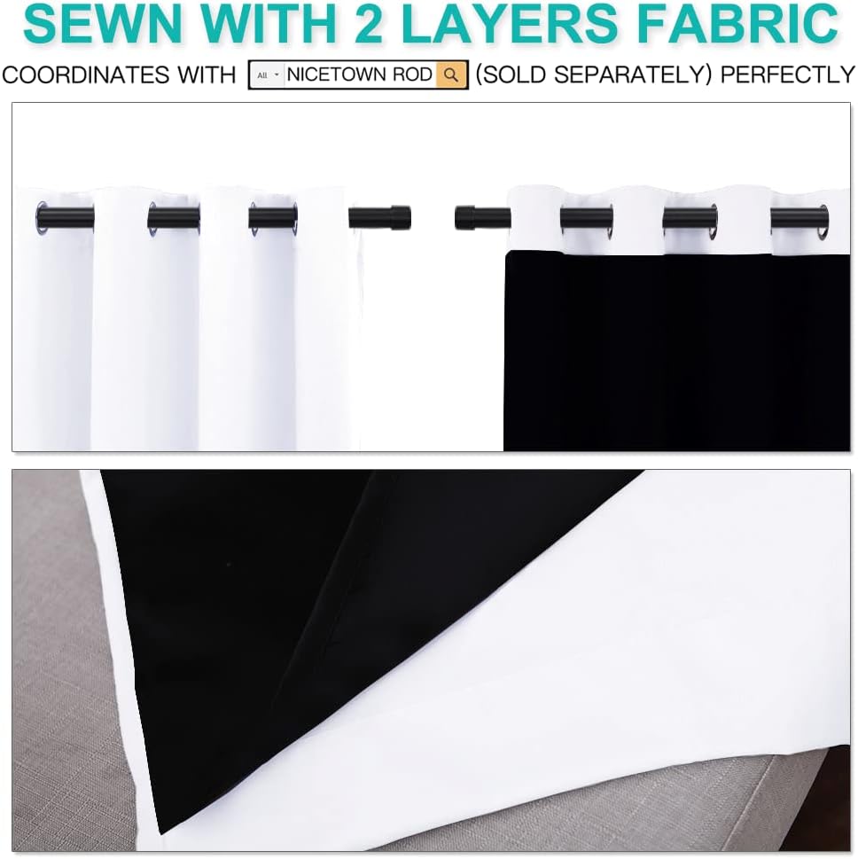 NICETOWN 100% Blackout Lined Curtains - Thermal Insulated Drapes for Kitchen/Bedroom | 52" x 63" (1 Pair)