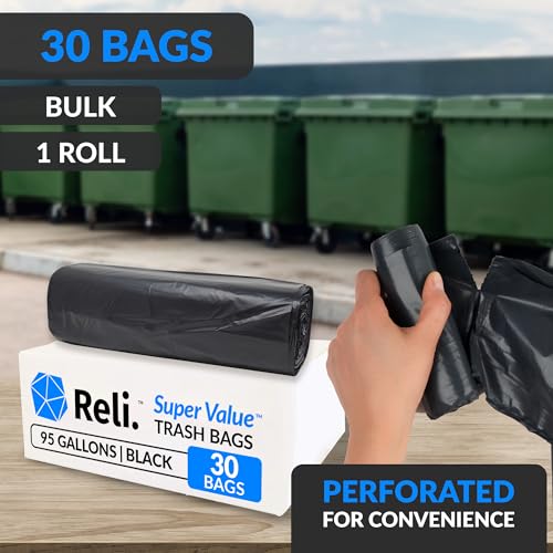 Heavy Duty Black Trash Bags with Twist Ties 30 Count 95 Gallon