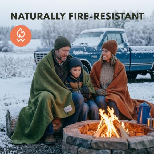 Woolly Mammoth Merino Wool Camping Blanket - Moss, 66x90 Inches, Large