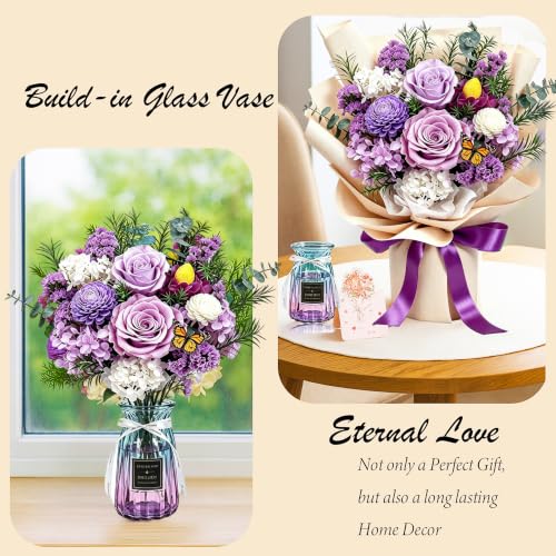 Preserved Flowers Bouquet, Purple Roses Forever for Delivery