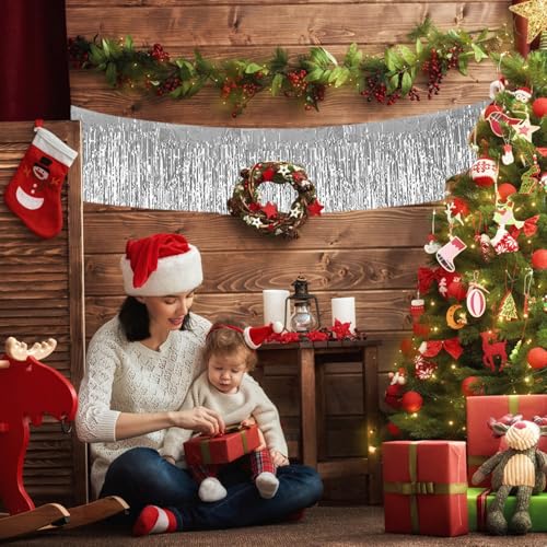 BEISHIDA 3 Packs 30 Feet Metallic Foil Fringe Garland Tinsel Streamers£¬Shiny Silver Wall Hanging Tinsel Fringe Banners for Wedding Birthday Party Decoration Halloween Christmas New Year