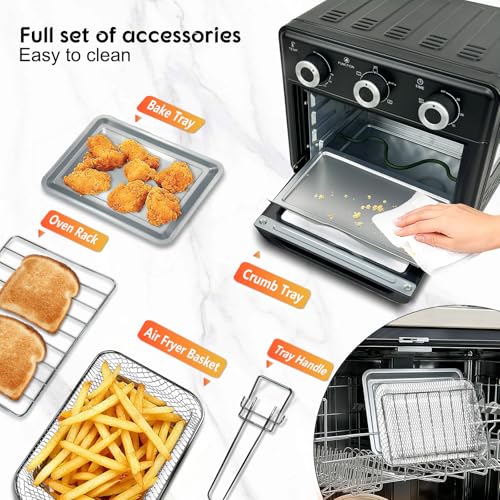 Black 10QT Air Fryer Toaster Oven Combo - 3-Layer Cooking, 5-in-1 Functions, Compact Countertop Design