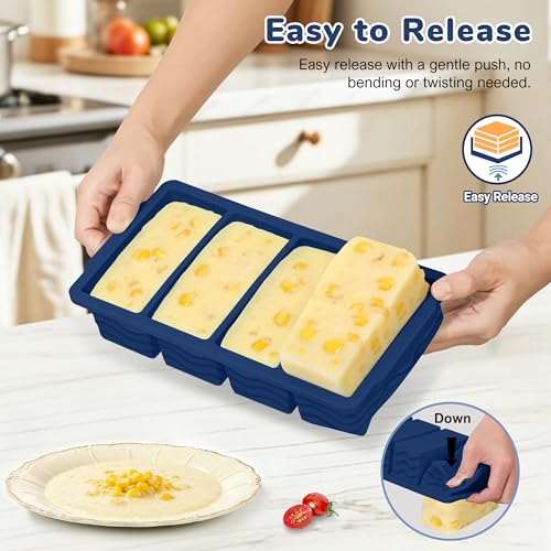 Silicone Freezer Trays with Lid - Midnight Blue, 4-Pack, Stackable Meal Prep Molds