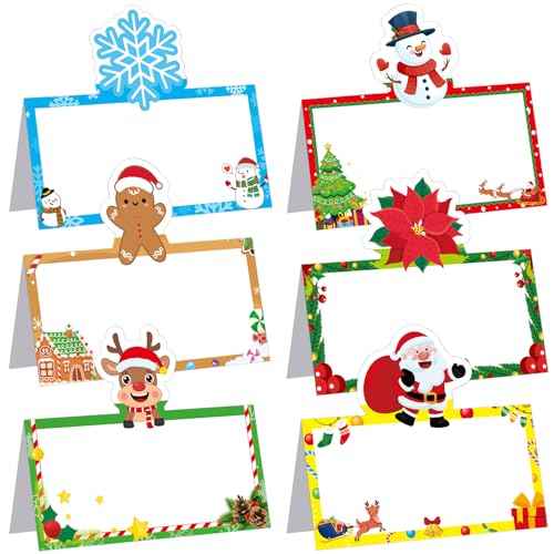 36 Pcs Christmas Place Cards Xmas Name Cards Snowflake Santa Seating Name Tags Snowman Placecard Holders Seating Place Cards Name Tents for Winter Dinner Party Table Wedding Supplies