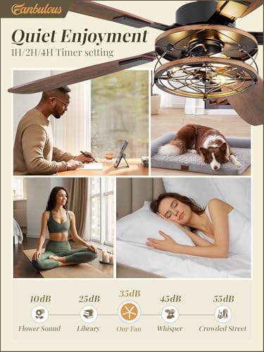 Fanbulous Black 52 Inch Farmhouse Ceiling Fan with Light & Remote – Reversible 6-Speed Industrial Flush Mount with Dual Finish 5 Blades