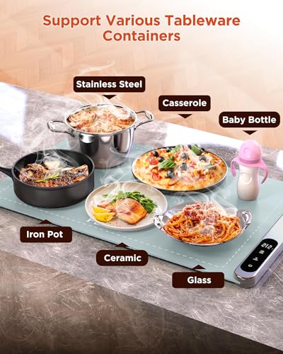 XL Food Warming Mat 24x15 Inch Fast Heating Surface & Adjustable Temp - Celestial Blue