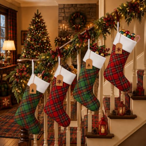 Twistover 12 Large Christmas Stockings Bulk Set Red Green Tartan Plaid, Variation: Red Green / 12
