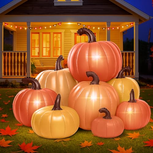 Fall Stacked Pumpkin Inflatable with LED Lights - 6 ft Tall Outdoor Halloween Decor - Harvest Stack Variation